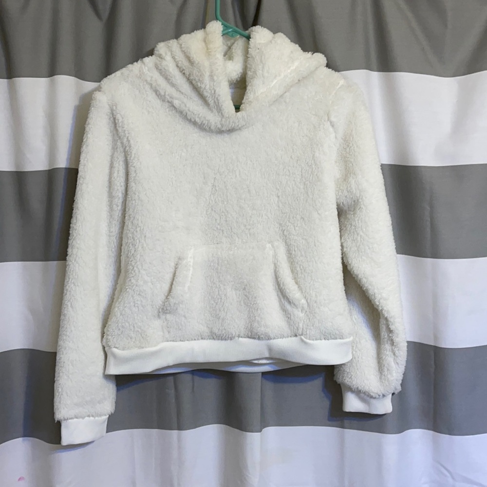 white furry hoodie